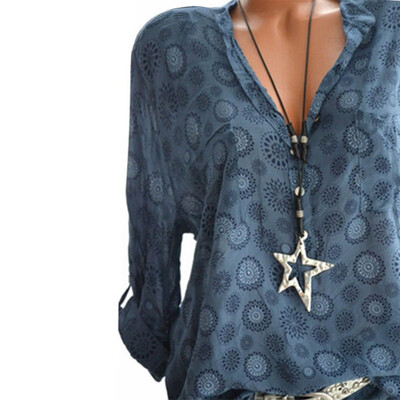

2019 Women Fashion Casual V-neck Long sleeve Printing Tops