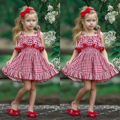 

Summer Toddler Kids Baby Girls Plaids Dress Princess Party Wedding Tutu Dresses