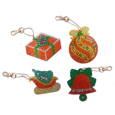 

4pcs DIY Christmas Full Drill Special Shaped Diamond Painting Keychain Gift