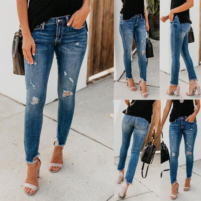 

Women Stretch Ripped Distressed Skinny High Waisted Denim Pants Jeans Trousers