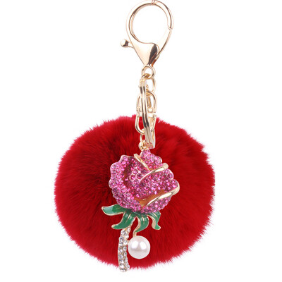 

Korean fashion pink rose keychain creative rex rabbit plush ball car bag pendant small gifts