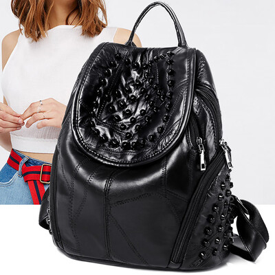 

Tailored Women Backpack Bag Rivet Bag Real Sheepskin Solid Color Large Capacity Bag