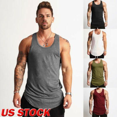 

Gym Mens Muscle Sleeveless Tank Top T-Shirt Bodybuilding Sports Fitness Vest US