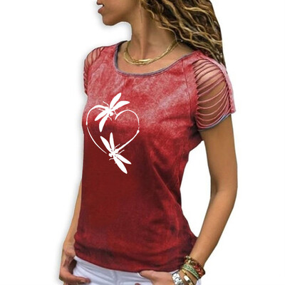 

Starmoon Womens Sexy O-Neck Printing Cut Out Crop Short Sleeve T-Shirt Tops