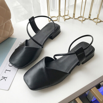 

Baotou Sandals Female Summer Low-heeled Thick-heeled Retro Square Head Grandma Shoes Student Joker Fairy Sandals