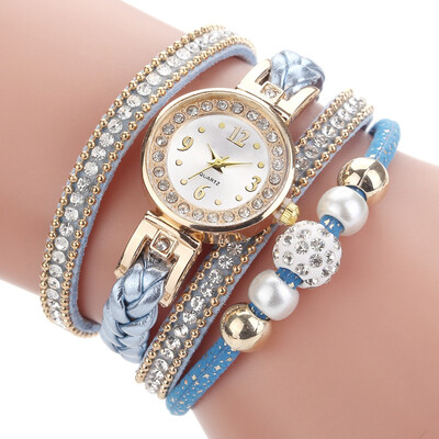 

Fashion ladies circle bracelet watch exquisite diamond pearl fashion compact braided rope watch