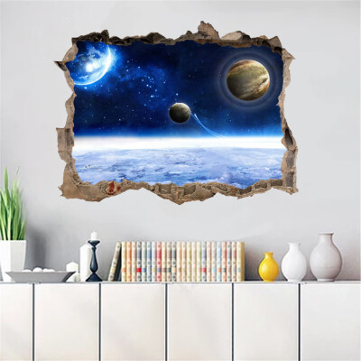 

〖Follure〗3D Broken Wall Starry Wall Stickers With Planets Stars Sky Removable Wall Mural