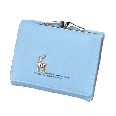 

Vintage Deer Tri-fold Purse Card Cash Holder Women Faux Leather Short Wallet