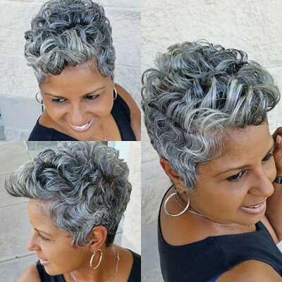 

〖Follure〗New Sexy Lady Natural Short Wavy Curly Synthetic Wig Fsahion Parting Grey Wigs