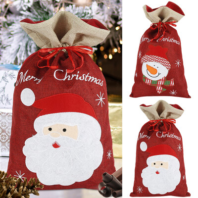 

Christmas Gift Bag Holder Linen Cartoon Santa Claus Snowman Printed Drawstring Candies Carrier Bag Christmas Decot Accessories