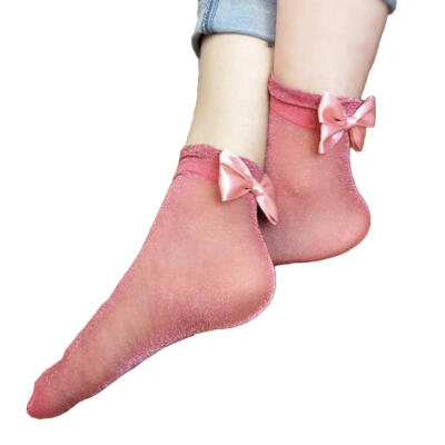 

Ultra Thin Sheer Bowknot Bright Silk Socks Ankle Soft Fashion Women Heap Socks