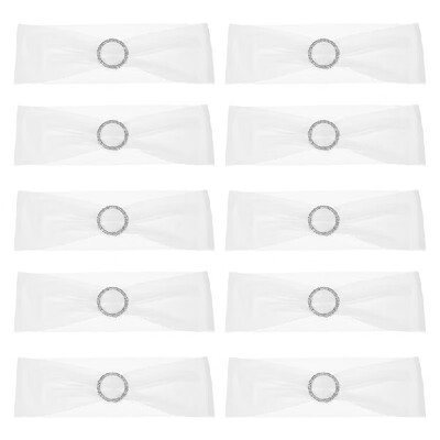 

10PCS Wedding Decorations Elastic Spandex Chair Cover Sashes Bows Elastic Chair Bands With Buckle Slider Sashes Bows 7 Colors