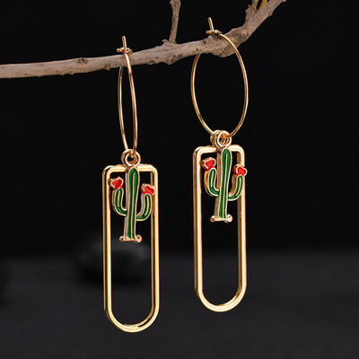 

Fashion Women Hollow Cactus Pendant Dangle Long Hoop Earrings Jewelry Gift Decor