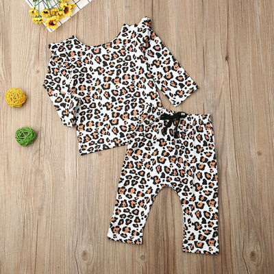 

Newborn Baby Girl Leopard print Clothes T-Shirt Tops Long Pants Casual Outfits