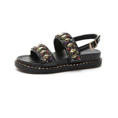 

Sandals women 2019 summer new Korean version of Joker toe word with fairy shoes flat thick bottom net red sandals
