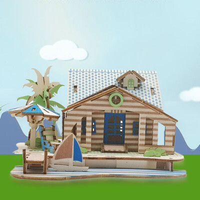 

Tailored Kids 3D wooden DIY Houses Jigsaw Children Castle Construction Pattern Puzzle Toy