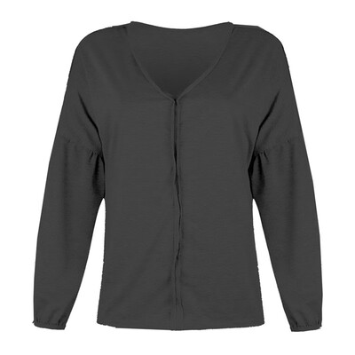 

Women Casual Loose V-Neck Long Sleeve Solid Color Tops T-Shirt Blouse Plus Size