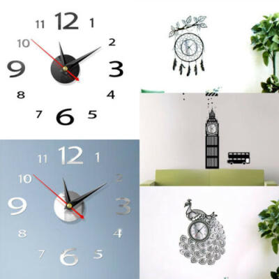 

3D DIY Wall Clock Home Modern Decoration Crystal Mirror Vinyl Art Sticker Decal