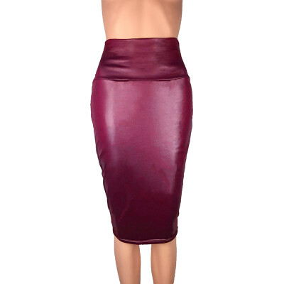 

Fashion Womens PU Faux Leather High Waist Pencil Bodycon Midi Skirt Party Dress