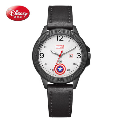 

Disney watches mens middle school students Korean version of ultra-thin fashion retro waterproof belt quartz watch black belt white MV-81074B