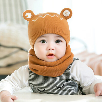 

Korean version of autumn&winter new baby childrens hat cartoon frog knitted cotton hat neck set