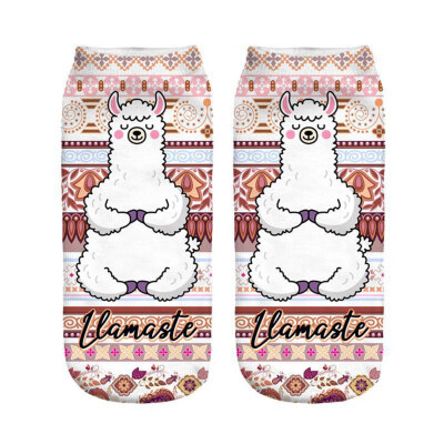 

1Pair Women Low Cut Ankle Socks Funny Llama 3D Printing Socks Cotton Hosiery Printed Alpaca Socks