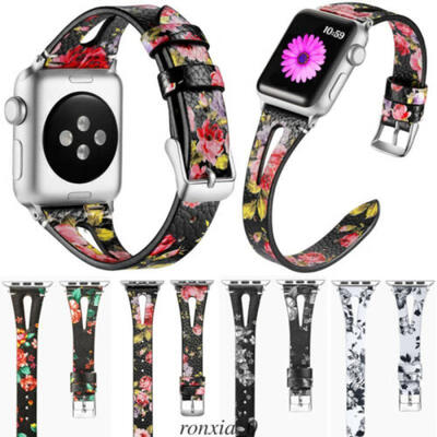 

1X Floral Flower Leather Strap Wrist Band 4244mm For iWatch Apple Watch 1 2 3 4