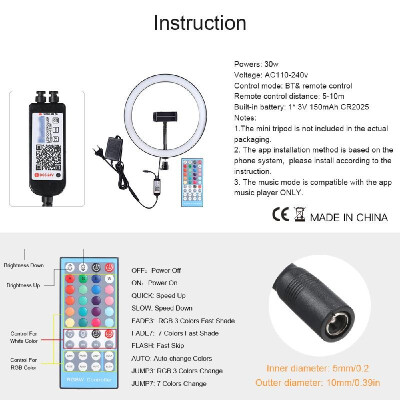 

PULUZ LEDs Video Ring Light BT Connection Remote Control Brightness Adjustment Built-in Batterys for Network Broadcast Selfie Faci