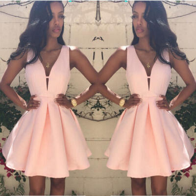 

Women Sleeveless V-Neck Short Mini Dress Evening Party Cocktail Formal Dresses