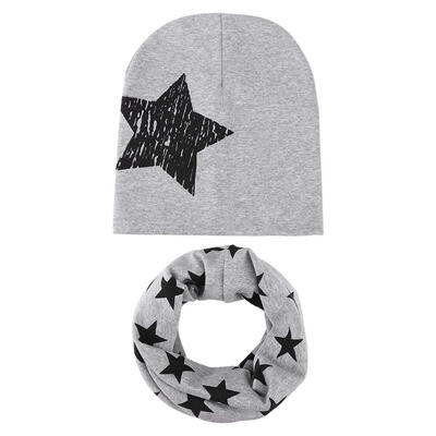 

2pcsSet Baby Hat Girl Boy Cap Kids Beanie Winter Stars Infant Cotton Scarf