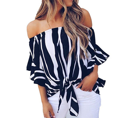 

Fashion Women Lady Off Shoulder Striped Summer T-shirt Loose Baggy Tops Blouse