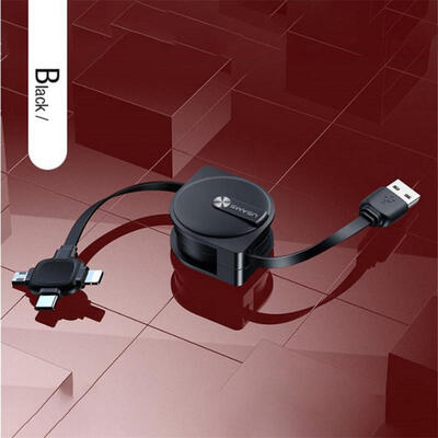 

USAMS U17 3-in-1 Retractable Data Cable USB To Lightning Micro USB Type-C Telescopic Charging Cable Cord-1m
