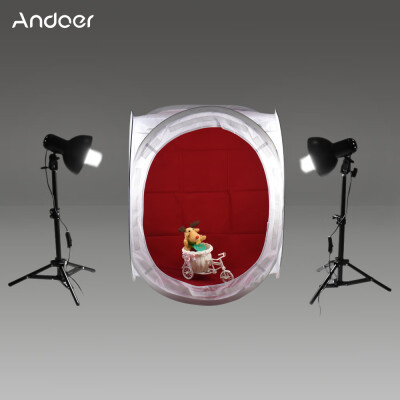 

Andoer 60 60 60cm Photography Studio Cube Tent 2pcs Lampshade with Lamp Holder 2pcs 45W Light Bulb 2pcs 50cm Heigh-adjus