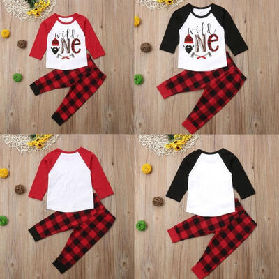 

2Pcs Newborn Kid Baby Boys Letter Tops Shirts Clothes Long Plaid Pants Outfits