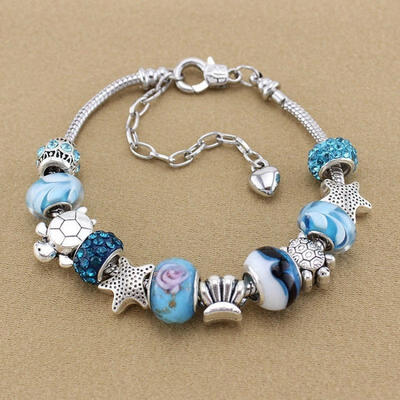 

Womens Fashion Jewellery 925 Plated Silver Bangle Peach Heart Pendant Bracelet