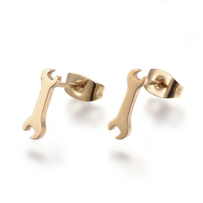 

304 Stainless Steel Stud Earrings Wrench Golden 115x35x13mm Pin 07mm