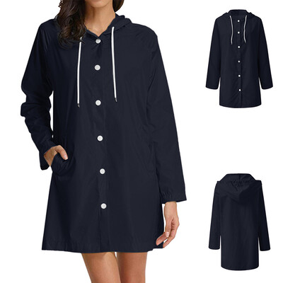 

Toponeto Women Solid Rain Jacket Outdoor Plus Size Waterproof Hooded Windproof Loose Coat