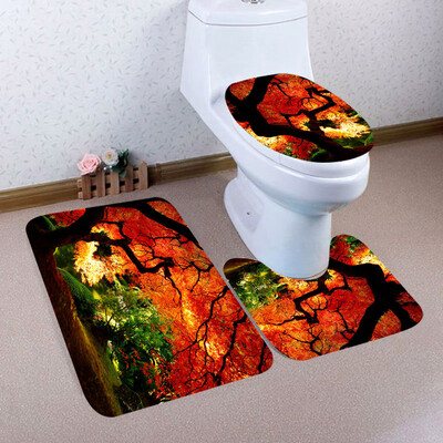 

Toponeto 3PCS Christmas Bathroom Non-Slip Pedestal Rug Lid Toilet Cover Bath Mat Set