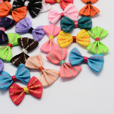 

Handmade Woven Costume Accessories Words Printed Ribbon Bowknot Mixed Color 23x35x6mm