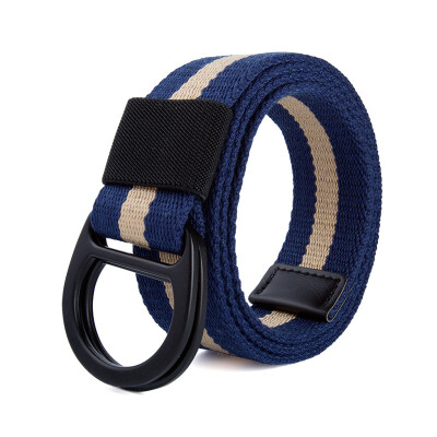 

Trend new stripe color Unisex belt Double ring buckle canvas Men belt fashion casual youth student belt