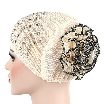 

1Pc Women Stretch Turban Hat Chemo Cap Lace Flower Hijab Cap Headwrap