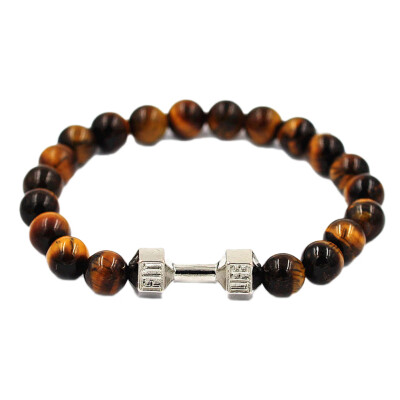 

2019 New Fashion Natural Volcanic Stone Tiger Eye Bracelet Energy Beaded Metal Dumbbell Bracelet