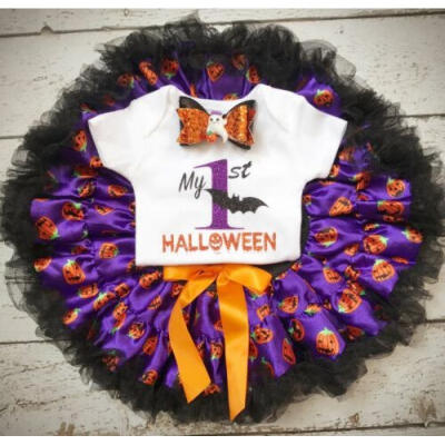 

Newborn Baby Girl My 1st Halloween Romper Tutu Dress 3Pcs Clothes Outfits Set