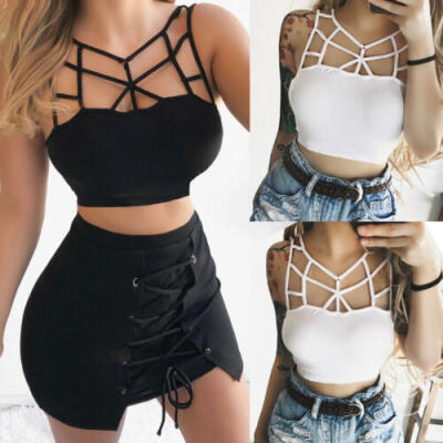 

Womens Sleeveless Summer Bustier Crop Top Vest Casual Tank Tops Blouse T-Shirt