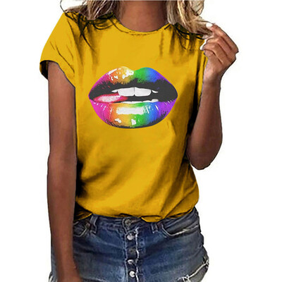 

Starmoon Women Girls Plus Size Lips Print Shirt Short Sleeve T Shirt Blouse Tops