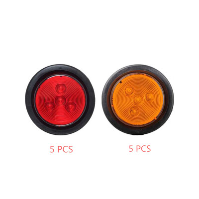 

10PCS Plastic 25inch Round 4 LED Light Truck Trailer Side Marker Clearance Kit 5 Red&5 Amber