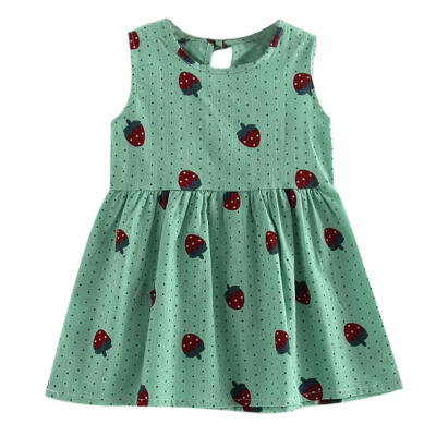 

Summer Girls Kids Lovely Cotton Print Strawberry Sleeveless Vest Dress