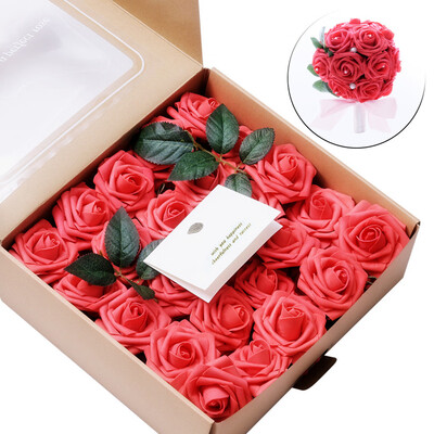 

Gobestart Artificial Flowers Coral Roses 50pcs Real Looking Fake Roses For DIY Wedding Bouquets Centerpieces
