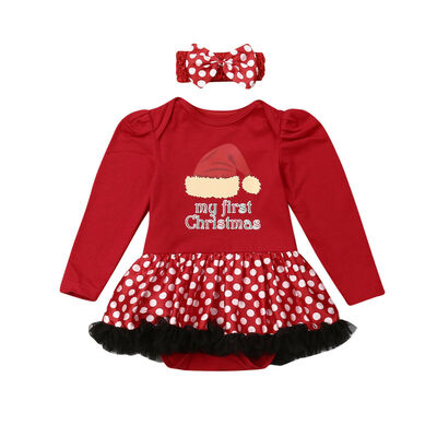 

Infant Baby Girl My 1st Christmas Romper Bodysuit Tutu Dress Outfit Headband Set