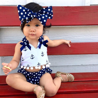 

Summer Style Newborn Baby Kids Girls Vest Printed Shirt Top Shorts PantsHeadband 3pcs Cute Outfit 0-24M